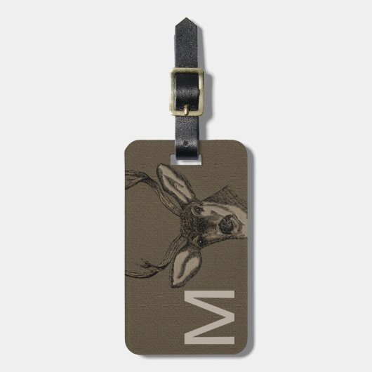 Rustic Burlap Blik Deer Head Patroon Bagagelabel (Voorkant verticaal)