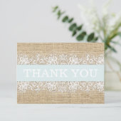 Rustic Burlap Blue Boy Modern Dank je Bedankkaart (Staand voorkant)