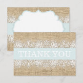 Rustic Burlap Blue Boy Modern Dank je Bedankkaart (Voorkant / Achterkant)