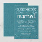 Rustic Burlap  Blue Wedding Invitations Kaart (Voorkant / Achterkant)