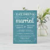 Rustic Burlap  Blue Wedding Invitations Kaart (Staand voorkant)