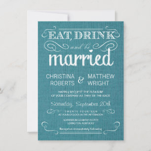 Rustic Burlap  Blue Wedding Invitations Kaart
