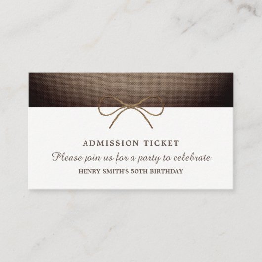 Rustic Burlap Bow, Admission Ticket Informatiekaartje (Voorkant)