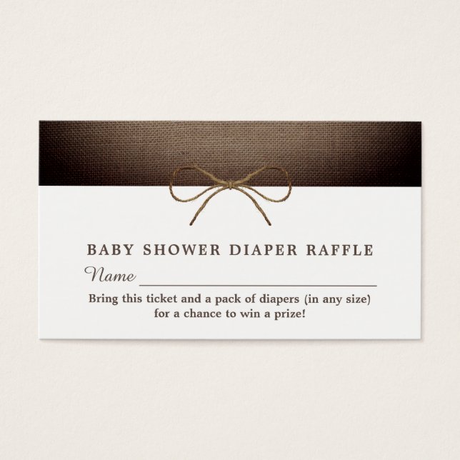 Rustic Burlap Bow, Diaper Raffle Ticket Visitekaartje (Voorkant)