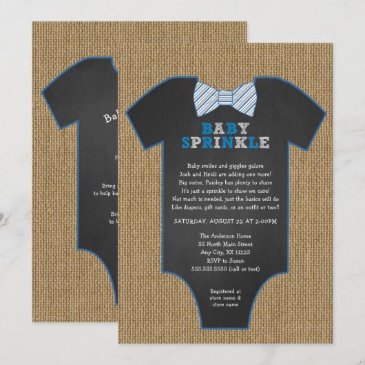 Rustic Burlap Bow Stropdas Shirt jongen Baby Sprin Kaart (Voorkant / Achterkant)