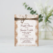 Rustic Burlap Bridal Shower Invitation Briefkaart (Staand voorkant)
