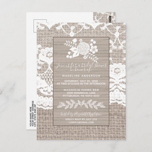 Rustic Burlap Bridal Shower Invitation Briefkaart (Voorkant / Achterkant)