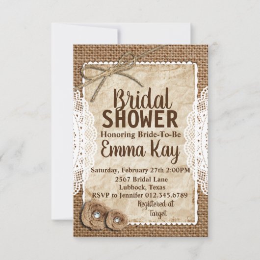 Rustic Burlap Bridal Shower Kaart (Voorkant)