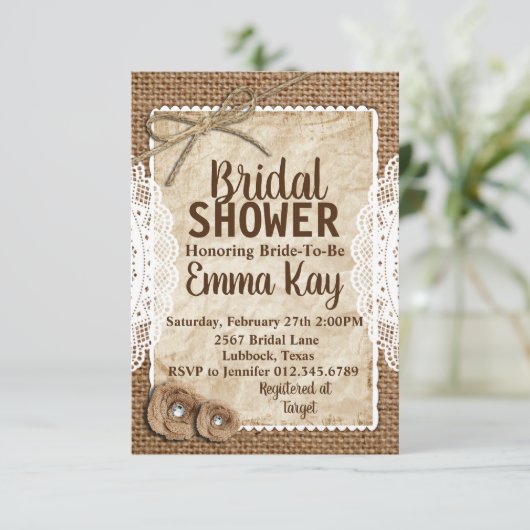 Rustic Burlap Bridal Shower Kaart (Staand voorkant)