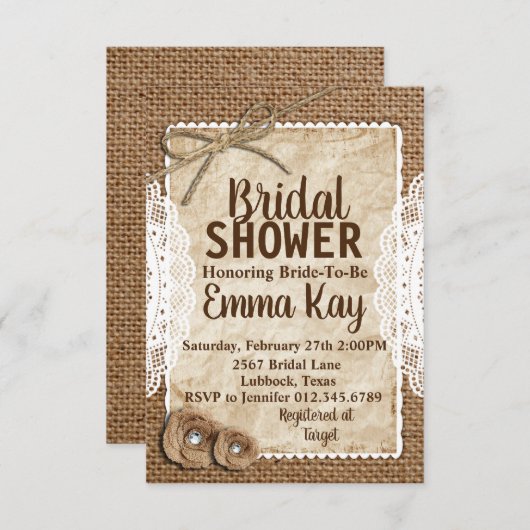 Rustic Burlap Bridal Shower Kaart (Voorkant / Achterkant)