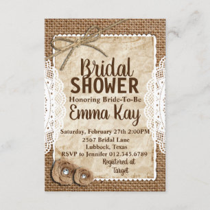 Rustic Burlap Bridal Shower Kaart