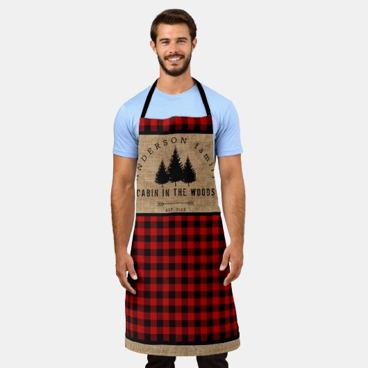 Rustic Burlap Buffalo Pset Pattern Cabin Bossen Schort (Gedragen)