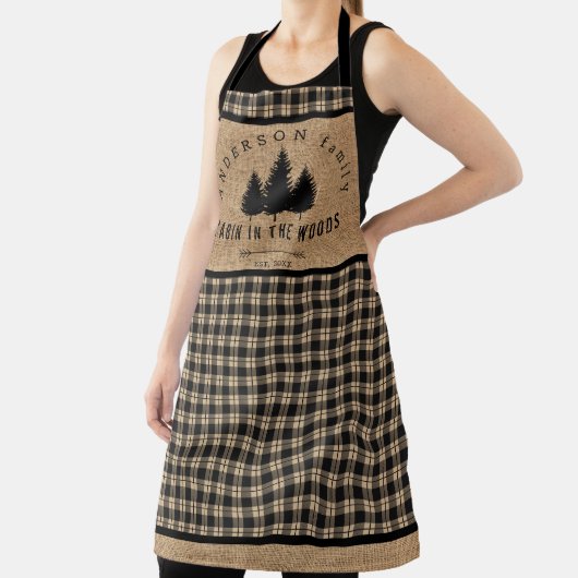 Rustic Burlap Buffalo Pset Pattern Cabin Bossen Schort (Insitu)