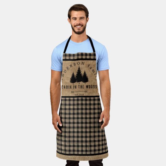 Rustic Burlap Buffalo Pset Pattern Cabin Bossen Schort (Gedragen)