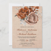 Rustic Burlap Burnt Oranje Roos Terracotta Wedding Kaart (Voorkant)