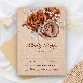 Rustic Burlap Burnt Oranje Roos Terracotta Wedding RSVP Kaartje