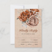 Rustic Burlap Burnt Oranje Roos Terracotta Wedding RSVP Kaartje (Voorkant)