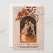 Rustic Burlap Burnt Oranje Roos Terracotta Wedding Save The Date (Voorkant)