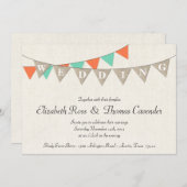 Rustic Burlap Coral Pennant Wedding Invitation Kaart (Voorkant / Achterkant)