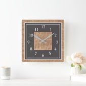 Rustic Burlap Country Farmhouse Vierkante Klok (Huis)