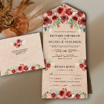Rustic Burlap Country Marsala Floral Bloom Wedding All In One Uitnodiging<br><div class="desc">Verrijk je gasten met deze elegante trouwuitnodiging met mooie bloemen met afneembaar RSVP-briefkaart. Voeg eenvoudig uw gebeurtenisdetails op deze makkelijk te gebruiken sjabloon toe om het één-van-een-soort uitnodiging te maken.</div>