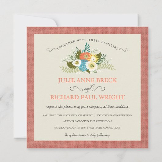 Rustic Burlap Country Wedding Invitations Kaart (Voorkant)
