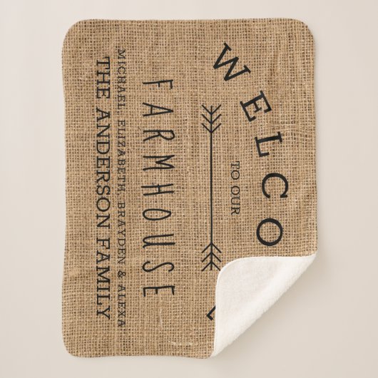Rustic Burlap Country Welkom bij onze Boerderij Do Sherpa Deken (Voorkant)