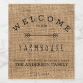 Rustic Burlap Country Welkom in onze boerderij Wijn Etiket (Enkel label)