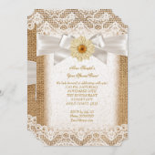 Rustic Burlap Cream Lace, Gerbera Flower Bow 3 Kaart (Voorkant / Achterkant)