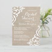 Rustic Burlap Damask Bridal Shower Kaart (Staand voorkant)