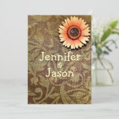 Rustic Burlap Damask Flower Wedding Invitations Kaart (Staand voorkant)