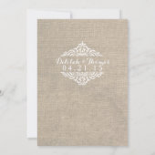 Rustic Burlap Damask Vintage Wedding Invitation Kaart (Achterkant)