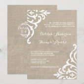 Rustic Burlap Damask Vintage Wedding Invitation Kaart (Voorkant / Achterkant)