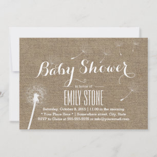 Rustic Burlap Dandelion Baby Shower-uitnodigingen Kaart