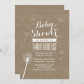 Rustic Burlap Dandelion Baby Shower-uitnodigingen Kaart (Voorkant / Achterkant)