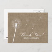 Rustic Burlap Dandelion Bblaast Dank je Briefkaart (Voorkant / Achterkant)