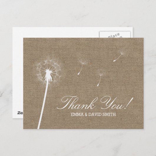 Rustic Burlap Dandelion Bblaast Dank je Briefkaart (Voorkant / Achterkant)