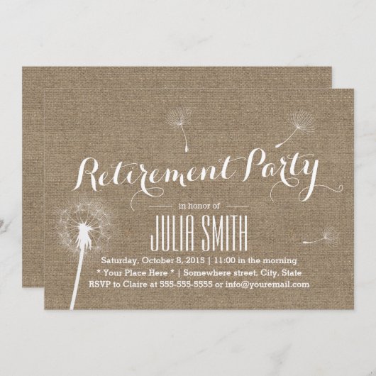 Rustic Burlap Dandelion Bgloing PARTIC Kaart (Voorkant / Achterkant)