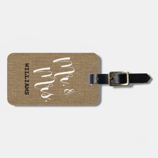 Rustic Burlap de heer en mevrouw Passen getrouwd C Bagagelabel (Voorkant horizontaal)