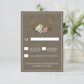 Rustic Burlap Deer Antler Wedding RSVP Cards (Staand voorkant)