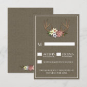 Rustic Burlap Deer Antler Wedding RSVP Cards (Voorkant / Achterkant)
