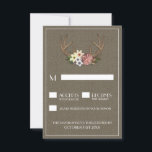 Rustic Burlap Deer Antler Wedding RSVP Cards Kaartje<br><div class="desc">Rustieke Burlap Deer Antler Wedding RSVP Kaarten - beschikt over een bruine burlap bedrukte achtergrond met een bloemen- en hertengewei ontwerp aan de bovenkant.</div>