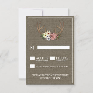 Rustic Burlap Deer Antler Wedding RSVP Cards Kaartje