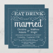 Rustic Burlap Denim Blue Wedding Invitations Kaart (Voorkant / Achterkant)