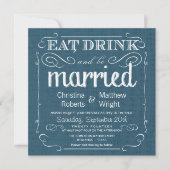 Rustic Burlap Denim Blue Wedding Invitations Kaart (Voorkant)