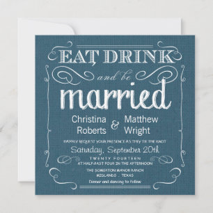 Rustic Burlap Denim Blue Wedding Invitations Kaart