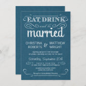 Rustic Burlap Denim Blue Wedding Invitations Kaart (Voorkant / Achterkant)