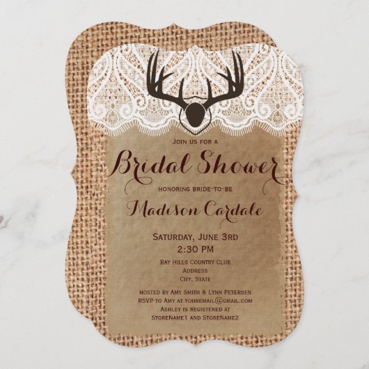 Rustic Burlap der Antlers Vrijgezellenfeest nodigt Kaart (Voorkant / Achterkant)