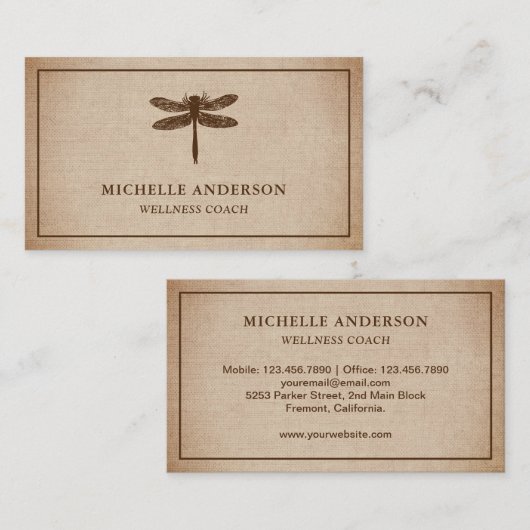 Rustic Burlap Dragonfly Visitekaartje (Voorkant / Achterkant)