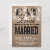 Rustic Burlap Eat Drink en huwelijkshuwelijk Kaart (Voorkant)